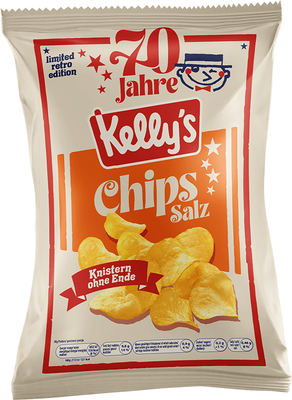 Verpackung von Kelly’s Chips Salted 70 Anniversary Edition